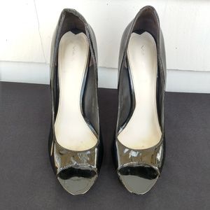 Via Spiga Black Patent Leather Platform Heels